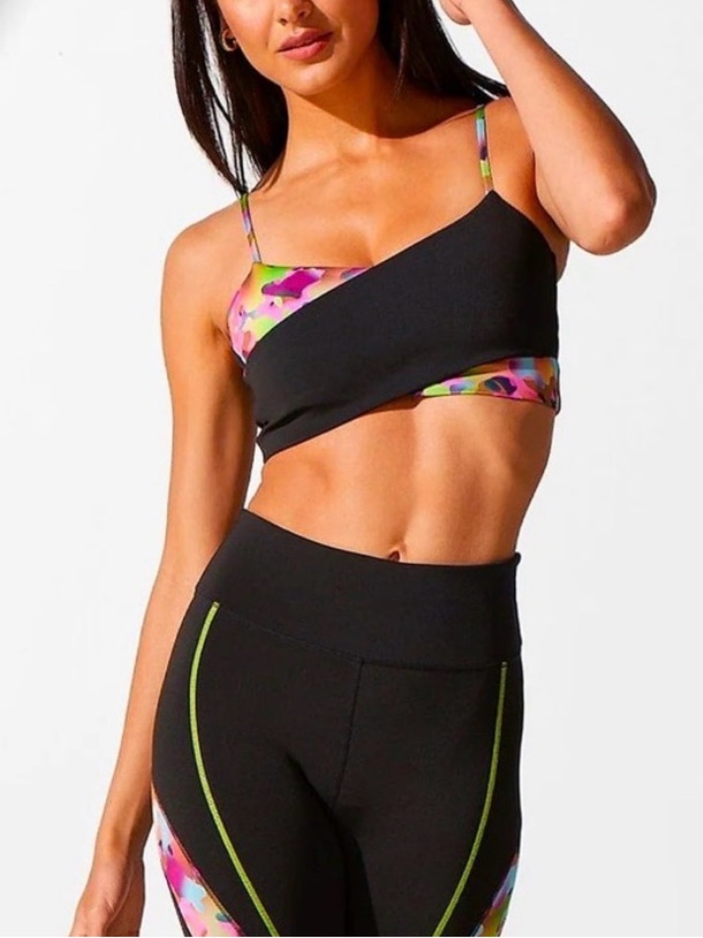 Noli Bond Prism Crossover Sports Bra Medium Black Multicolor Yoga Activewear